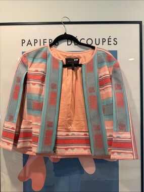 BCBGMaxAzria Coral Pink and Aqua cape Jacket